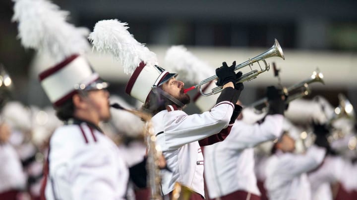 The Mississippi State band performs before the Egg Bowl at Davis Wade Stadium in Starkville, Miss., Thursday, Nov. 23, 2023.