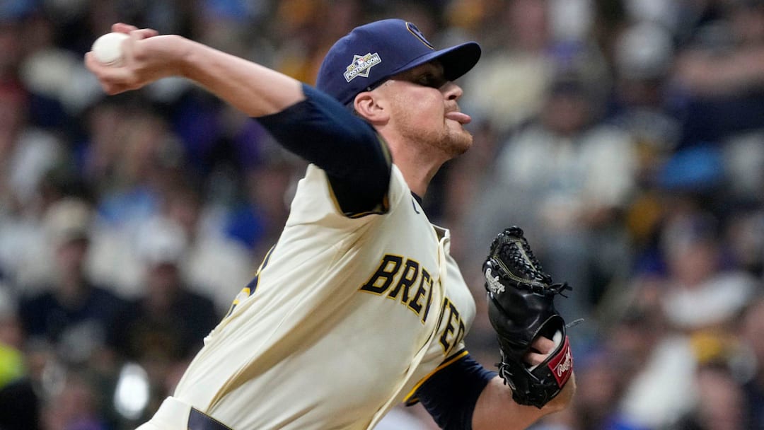 Milwaukee Brewers pitcher Chad Patrick (39) pitches during the sixth inning of the National League Division Series game at American Family Field in Milwaukee, Wisconsin on Oct. 6, 2025.
