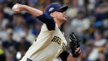 Milwaukee Brewers pitcher Chad Patrick (39) pitches during the sixth inning of the National League Division Series game at American Family Field in Milwaukee, Wisconsin on Oct. 6, 2025.