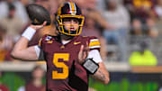 Sep 27, 2025; Minneapolis, Minnesota, USA;  Minnesota Golden Gophers quarterback Drake Lindsey (5) makes a pass against Rutgers Scarlet Knights during the first quarter at Huntington Bank Stadium.