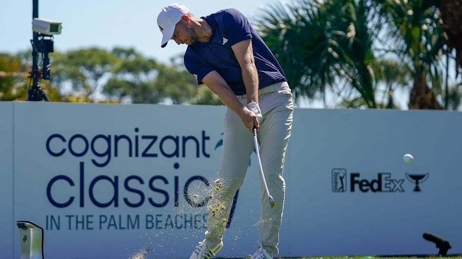 Daniel Berger tees off on the seventh hole during the Pro-Am of the 2026 Cognizant Classic.