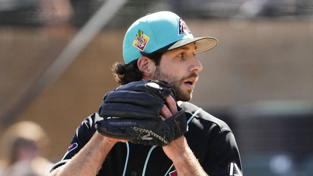 Arizona Diamondbacks pitcher Zac Gallen (23) throws to the Los Angeles Dodgers in the first inning on Feb. 25, 2026, at Salt River Fields in Scottsdale. Arizona Diamondbacks pitcher Zac Gallen (23) throws to the Los Angeles Dodgers in the first inning on Feb. 25, 2026, at Salt River Fields in Scottsdale.
