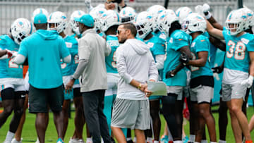 Miami Dolphins watches practice at training camp at Baptist Health Training Complex, Wednesday, July