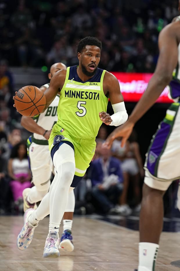 Minnesota Timberwolves goalkeeper Malik Beasley brings the field to the field against the Milwaukee Bucks