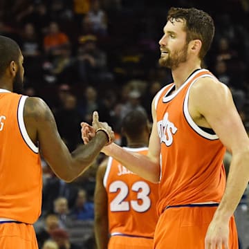 Then-Cleveland Cavaliers Kyrie Irving and Kevin Love on Dec 9, 2016.