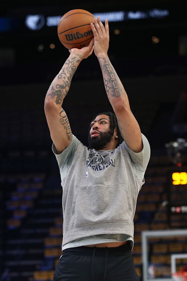 Dallas Mavericks forward Anthony Davis shoots during warm ups prior to the game against the Memphis Grizzlies