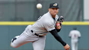 Akron RubberDucks pitcher Daniel Espino warms up between innings against the Erie SeaWolves at UPMC Park in Erie on April 9, 2022