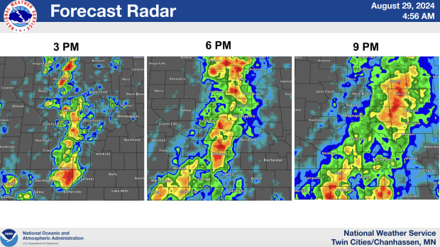 Forecast radar imagery in Minnesota on Thursday, Aug. 29. 