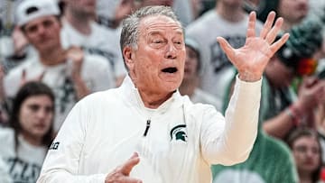 Michigan State head coach Tom Izzo reacts to a play against Duke during the second half at Breslin Center in East Lansing on Saturday, Dec. 6, 2025.