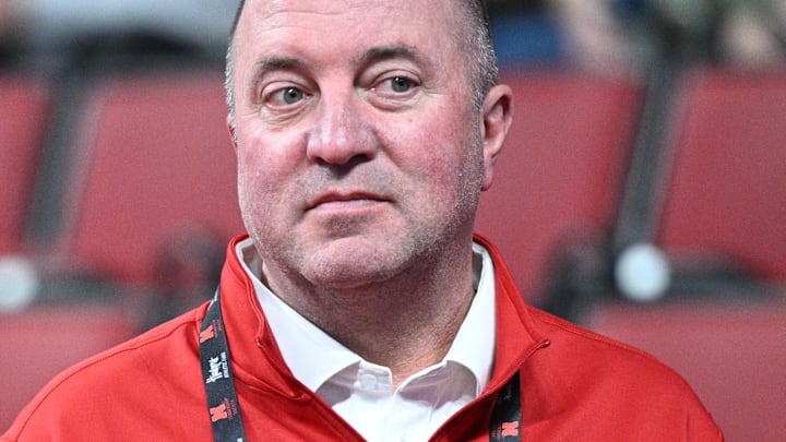 Nebraska Cornhuskers athletic director Troy Dannen watches the game between the Nebraska Cornhuskers and the Minnesota Golden Gophers
