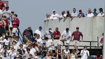 General view of fans as they watch the game 