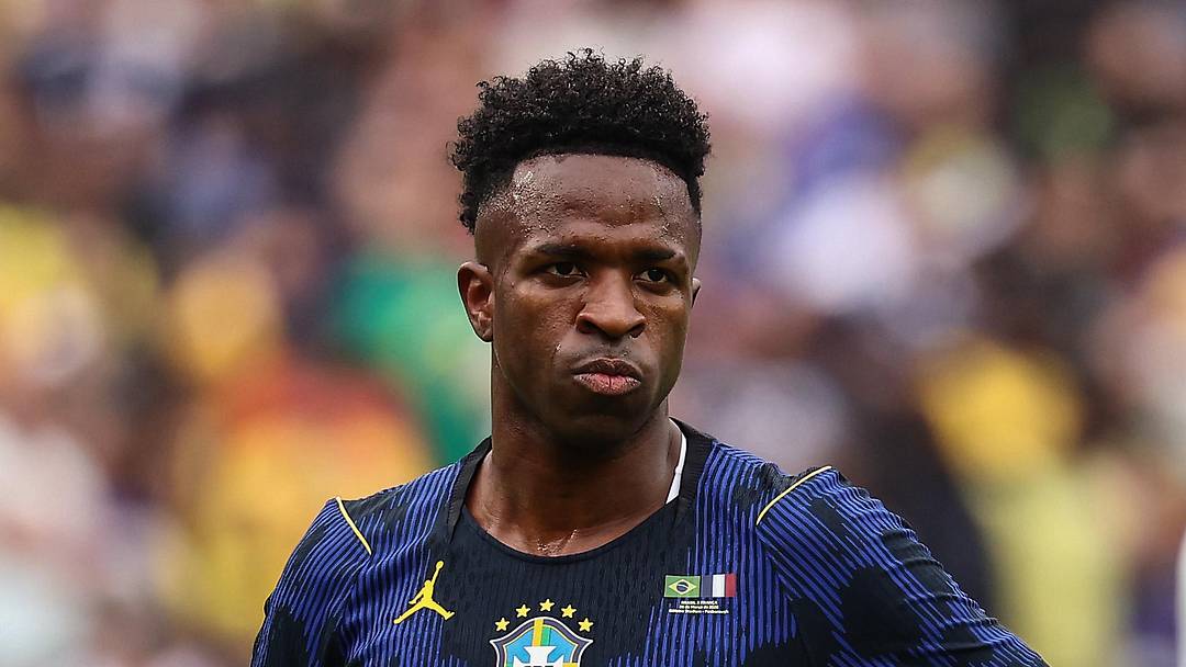 Mar 26, 2026; Foxborough, Massachusetts, USA; Brazil forward Vinicius Junior (10) against France at Gillette Stadium. Mandatory Credit: Winslow Townson-Imagn Images
