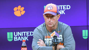 Clemson Head Coach Dabo Swinney speaks with media before the first day of Spring practice at the Poe Indoor Practice Facility at the Allen N. Reeves football complex in Clemson S.C. Wednesday, February 28, 2024.