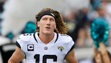 Jacksonville Jaguars quarterback Trevor Lawrence (16) runs onto the field before the start of Sunday's game against the Colts. The Jaguars went into the first half with a 17 to 0 lead over the Colts. The Jacksonville Jaguars hosted the Indianapolis Colts at TIAA Bank field in Jacksonville, FL Sunday, September 18, 2022. 