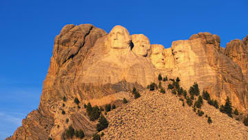 Mount Rushmore in the golden hour.