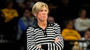 Iowa head coach Jan Jensen watches her team compete against the Southern Jaguars Nov. 3, 2025 during a women’s college basketball game at Carver-Hawkeye Arena in Iowa City, Iowa.
