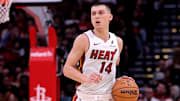 Dec 29, 2024; Houston, Texas, USA; Miami Heat guard Tyler Herro (14) handles the ball against the Houston Rockets during the third quarter at Toyota Center. Mandatory Credit: Erik Williams-Imagn Images
