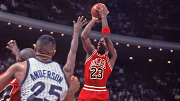 Unknown Date; Orlando, FL, USA; FILE PHOTO; Chicago Bulls guard (23) Michael Jordan during a game against the Orlando Magic at the Orlando Arena during the 1990-91 season. Mandatory Credit: Photo By Imagn Images (c) Copyright 1991 Imagn Images