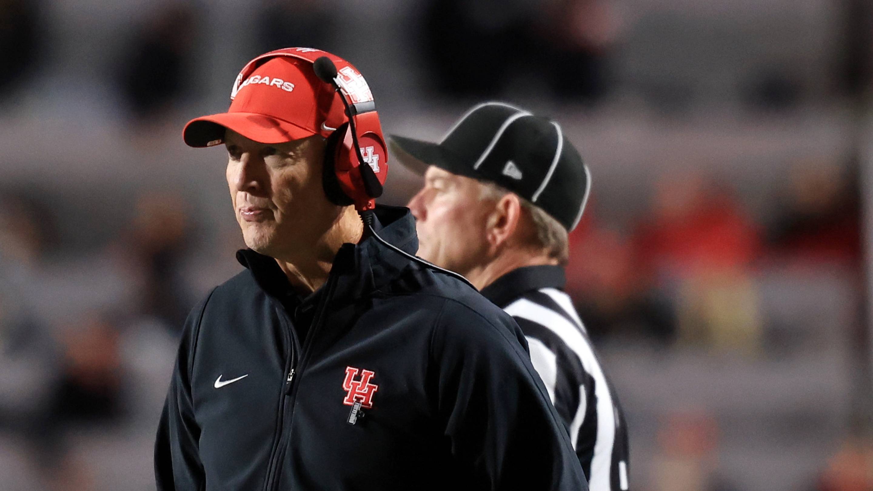 Oct 24, 2026; Salt Lake City, Utah, USA; Houston Cougars head coach Willie Fritz looks on during the fourth quarter against the Utah Utes at Rice-Eccles Stadium. Mandatory Credit: Rob Gray-Imagn Images | IMAGN IMAGES via Reuters Connect