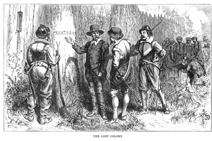 An illustration of John White finding the colonists' clue by William L. Sheppard