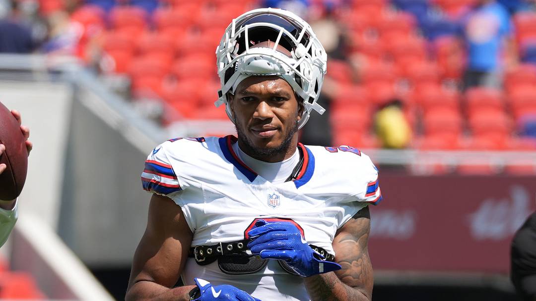 Aug 15, 2026; Orchard Park, New York, USA; Buffalo Bills wide receiver DJ.. Moore (2) prior to the game between the Carolina Panthers and Buffalo Bills at New Highmark Stadium.