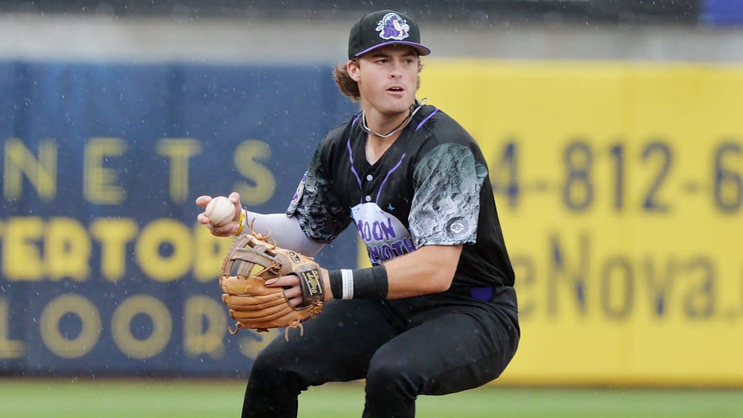 Erie SeaWolves third baseman John Peck makes a nice stop then throws out a Harrisburg Senators batter during an Eastern League baseball game at UPMC Park in Erie on Aug. 19, 2025. Erie SeaWolves third baseman John Peck makes a nice stop then throws out a Harrisburg Senators batter during an Eastern League baseball game at UPMC Park in Erie on Aug. 19, 2025.