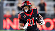 Oct 3, 2025; San Diego, California, USA; San Diego State Aztecs running back Byron Cardwell Jr. 