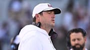 Mississippi State Bulldogs head coach Jeff Lebby reacts to a play during the second quarter of the game against the Missouri Tigers at Davis Wade Stadium at Scott Field.