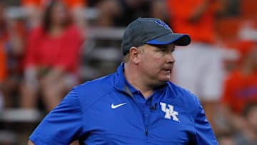 Sep 13, 2014; Gainesville, FL, USA; Kentucky Wildcats head coach Mark Stoops  prior to the game against the Florida Gators at Ben Hill Griffin Stadium. Mandatory Credit: Kim Klement-Imagn Images
