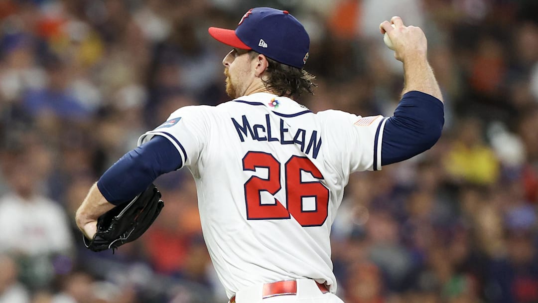 Mar 10, 2026; Houston, TX, United States;  United States starting pitcher Nolan McLean (26) pitches against Italy in the first inning at Daikin Park. Mandatory Credit: Thomas Shea-Imagn Images