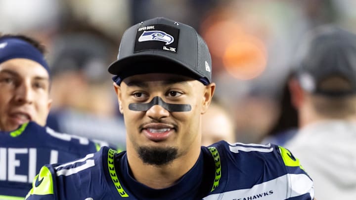 Seattle Seahawks wide receiver Jaxon Smith-Njigba after Super Bowl LX