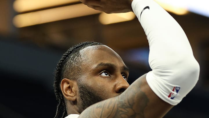 Apr 14, 2023; Minneapolis, Minnesota, USA; Minnesota Timberwolves guard Jaylen Nowell (4) warms up