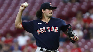 Sep 21, 2022; Cincinnati, Ohio, USA; Boston Red Sox starting pitcher Connor Seabold throws a pitch against the Cincinnati Reds during the first inning at Great American Ball Park.
