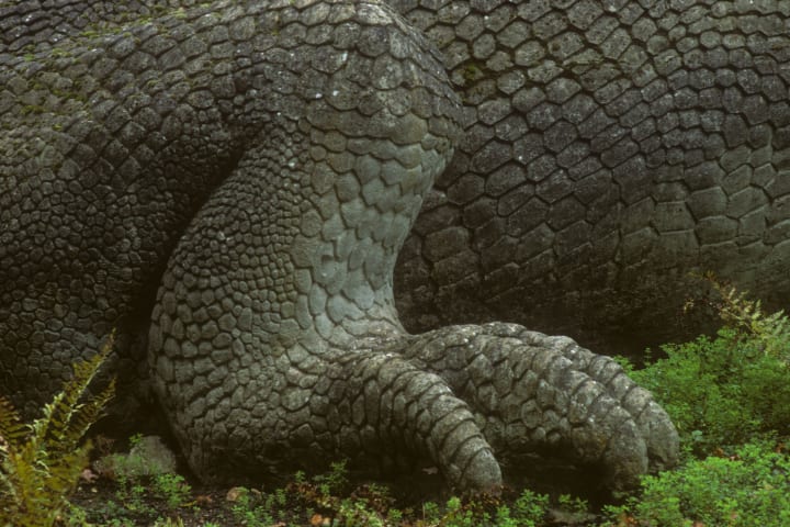 Leg detail of one of Benjamin Waterhouse Hawkins's dinosaurs.
