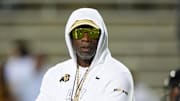 Sep 20, 2025; Boulder, Colorado, USA; Colorado Buffaloes head coach Deion Sanders before the game against the Wyoming Cowboys at Folsom Field. Mandatory Credit: Ron Chenoy-Imagn Images