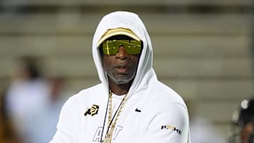 Sep 20, 2025; Boulder, Colorado, USA; Colorado Buffaloes head coach Deion Sanders before the game against the Wyoming Cowboys at Folsom Field. Mandatory Credit: Ron Chenoy-Imagn Images