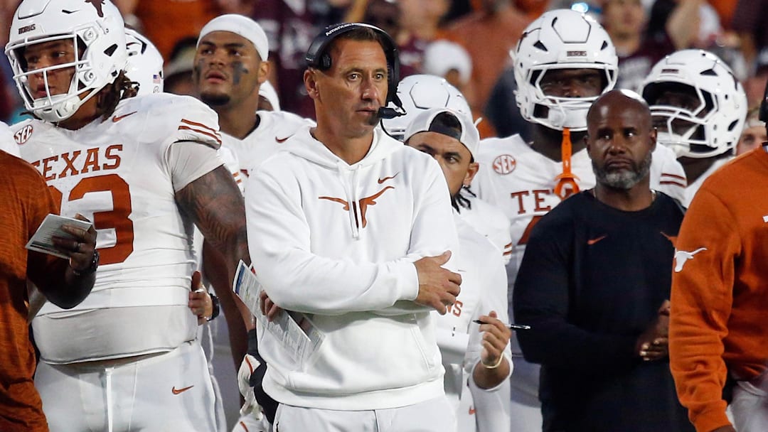 Texas Longhorns head coach Steve Sarkisian looks on during the third quarter against the Mississippi State Bulldogs at Davis Wade Stadium at Scott Field.