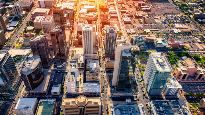 An aerial shot of downtown Phoenix, Arizona.