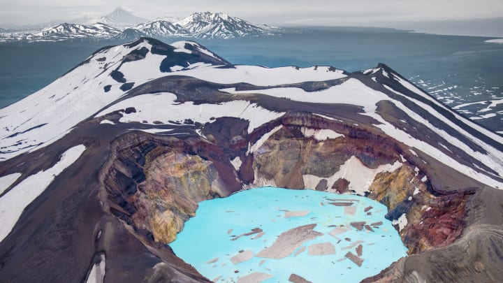 Malyi Semyachik volcano and crater lake on Russia’s Kamchatka Peninsula