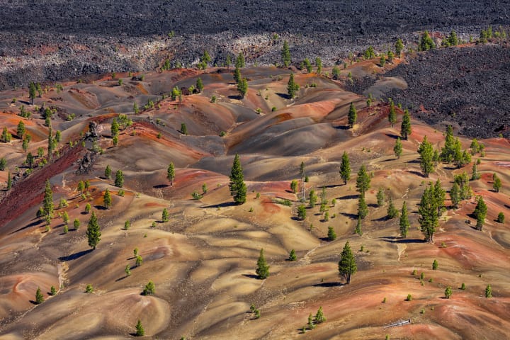 Painted dunes area of colorful volcanic pumice fields at Lassen Volcanic National Park