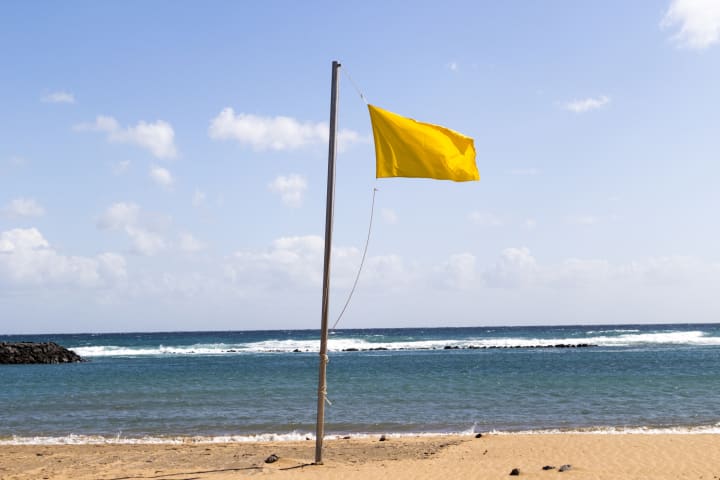 yellow beach flag in the Canary Islands