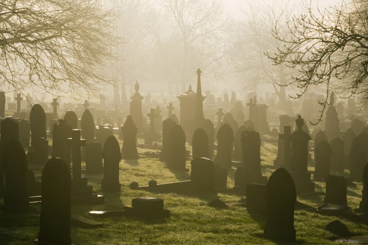 Foggy cemetery.