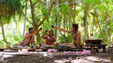“Coconut Etiquette’” – One castaway struggles coming to grips with betraying their allies. Power in the game is up for grabs when one castaway is chosen for a journey and must decide if the risk is worth the reward. Then, paranoia runs rampant when a castaway knowingly tries to stir up chaos on SURVIVOR, Wednesday, May 7 (8:00 - 9:30 PM, ET/PT) on the CBS Television Network, and available to stream on Paramount+*. Jeff Probst serves as host and executive producer. Pictured (L-R): Shauhin Davari,