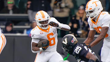 Tennessee running back Dylan Sampson (6) runs the ball during the second quarter at FirstBank Stadium in Nashville, Tenn., Saturday, Nov. 30, 2024.