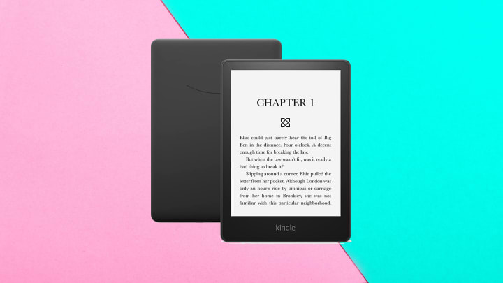 Kindle Paperwhite against colorful background.