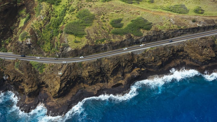 Kalanianaole Highway hugs the coast near Honolulu, Hawaii.
