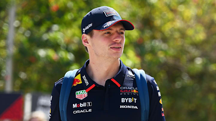 Max Verstappen of the Netherlands and Oracle Red Bull Racing and Jos Verstappen walk in the Paddock prior to practice ahead of the F1 Grand Prix of Bahrain at Bahrain International Circuit on February 29, 2024 in Bahrain, Bahrain. 