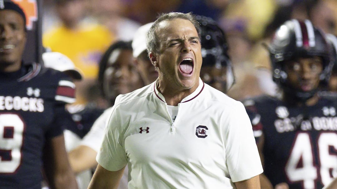 Oct 11, 2025; Baton Rouge, Louisiana, USA;  South Carolina Gamecocks head coach Shane Beamer reacts to a play against the LSU Tigers during the second half at Tiger Stadium. Mandatory Credit: Stephen Lew-Imagn Images Oct 11, 2025; Baton Rouge, Louisiana, USA;  South Carolina Gamecocks head coach Shane Beamer reacts to a play against the LSU Tigers during the second half at Tiger Stadium. Mandatory Credit: Stephen Lew-Imagn Images