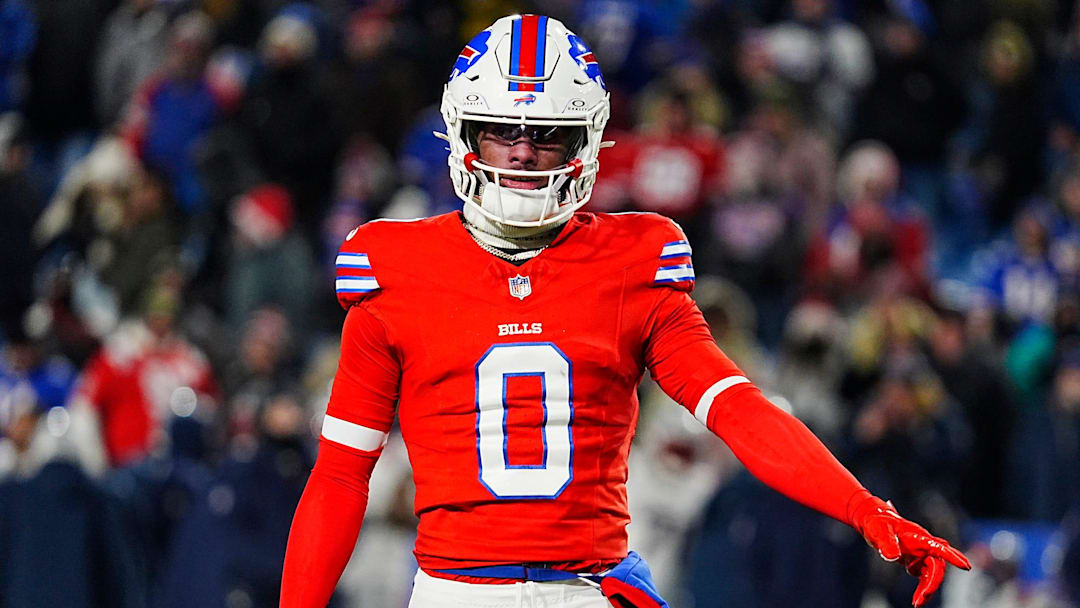 Buffalo Bills wide receiver Keon Coleman (0) looks at a an official and points at a spot before lining up on the line of scrimmage during second half action at Highmark Stadium where the Buffalo Bills hosted the New England Patriots in Orchard Park on Dec. 22, 2024. Buffalo Bills wide receiver Keon Coleman (0) looks at a an official and points at a spot before lining up on the line of scrimmage during second half action at Highmark Stadium where the Buffalo Bills hosted the New England Patriots in Orchard Park on Dec. 22, 2024.