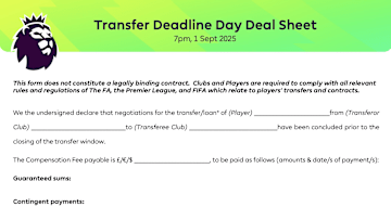 Premier League deal sheets cannot be used before 21:00 BST.